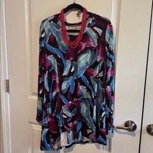LOGO by Lori Goldstein Long-Sleeve Tunic in Purple, Blue & Black. Pocket. NWOT.